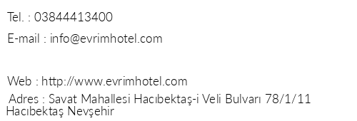Evrim Hotel telefon numaralar, faks, e-mail, posta adresi ve iletiim bilgileri